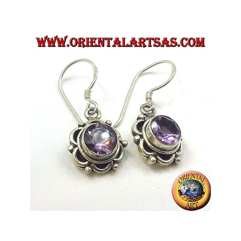 Pendientes de plata con amatista facetada ronda