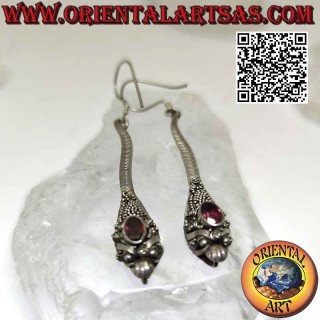 Handmade Cobra Earrings Oval Garnet 925 Silver - Oriental Art