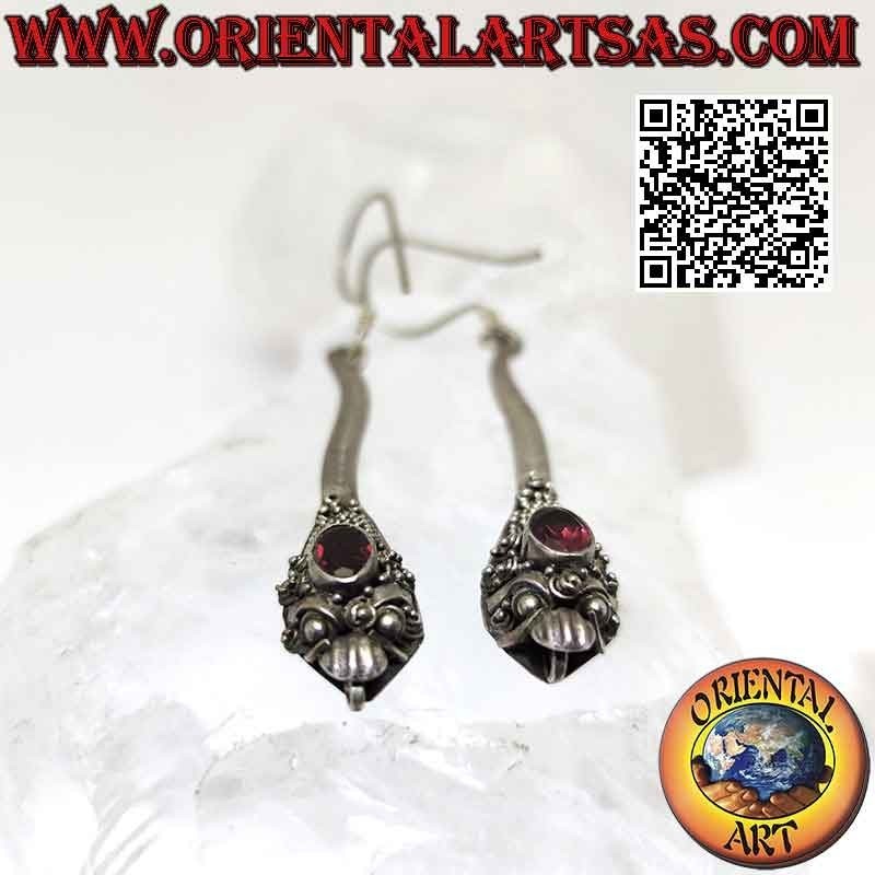 Pendientes Cobra Granate Oval Plata 925 Hechos a Mano | Oriental Art