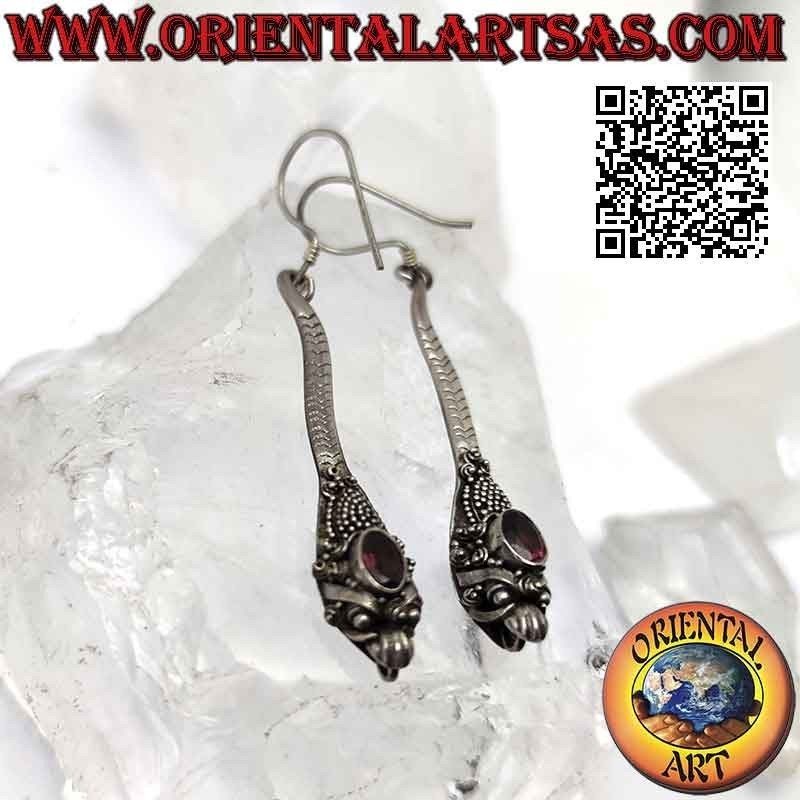 Handgefertigte Kobra Ohrringe Ovaler Granat 925 Silber | Oriental Art