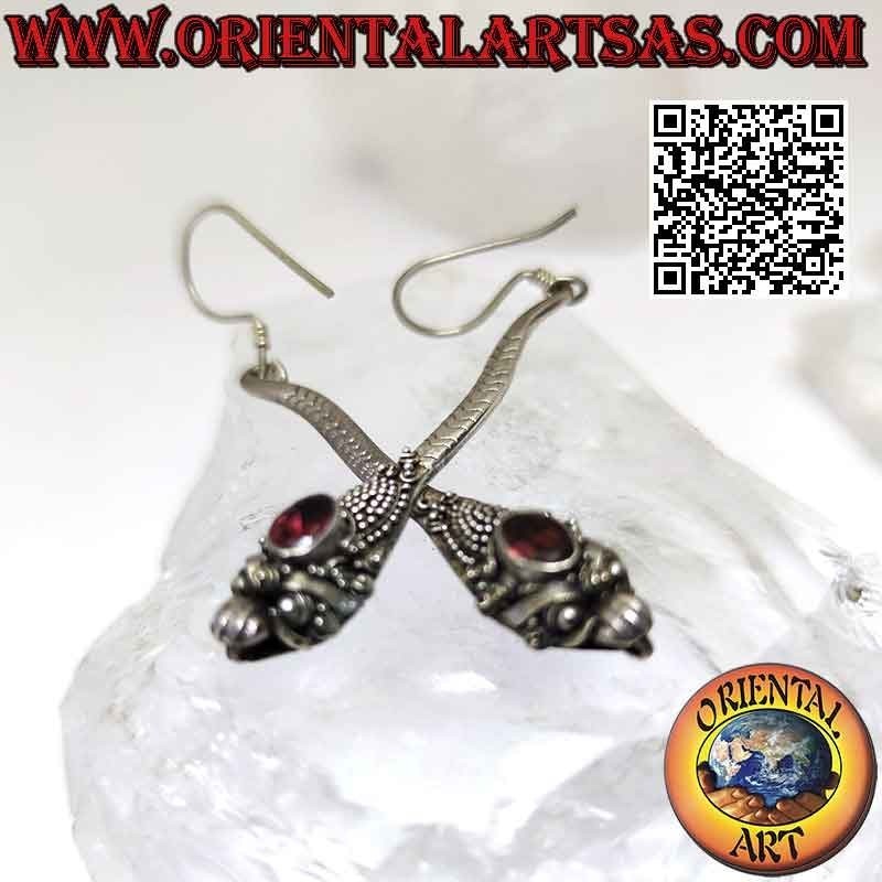 Pendientes Cobra Granate Oval Plata 925 Hechos a Mano | Oriental Art