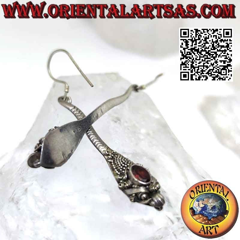 Handmade Cobra Earrings Oval Garnet 925 Silver | Oriental Art