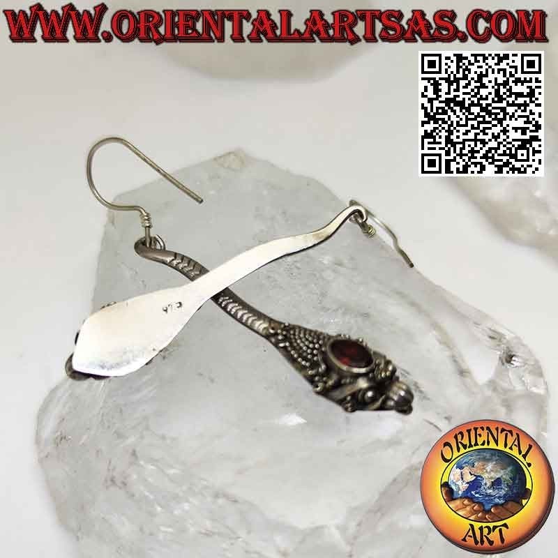 Handgefertigte Kobra Ohrringe Ovaler Granat 925 Silber | Oriental Art