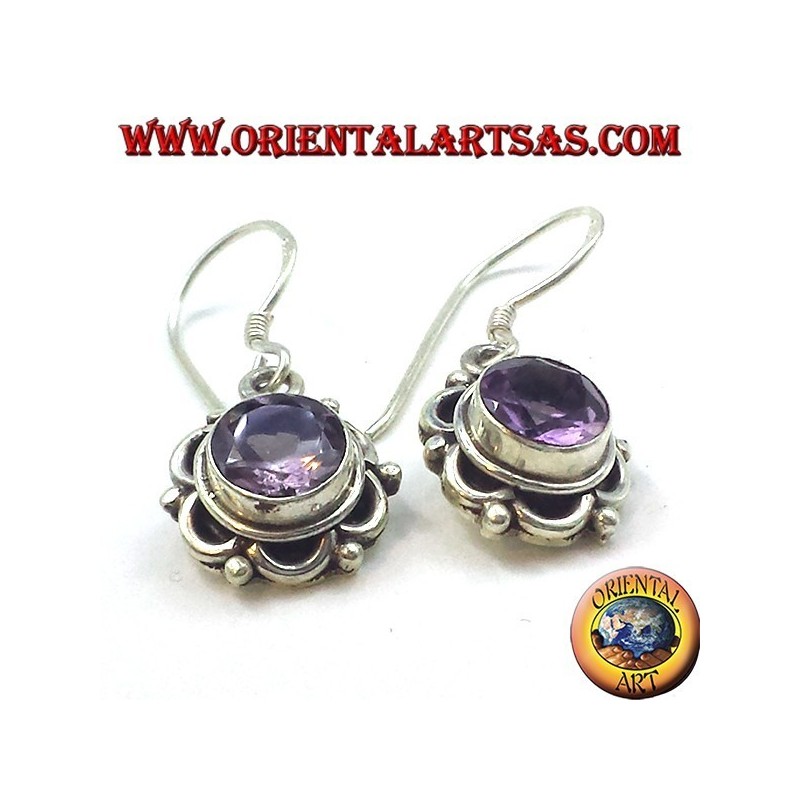 Silber-Ohrringe mit runden facettierten Amethyst