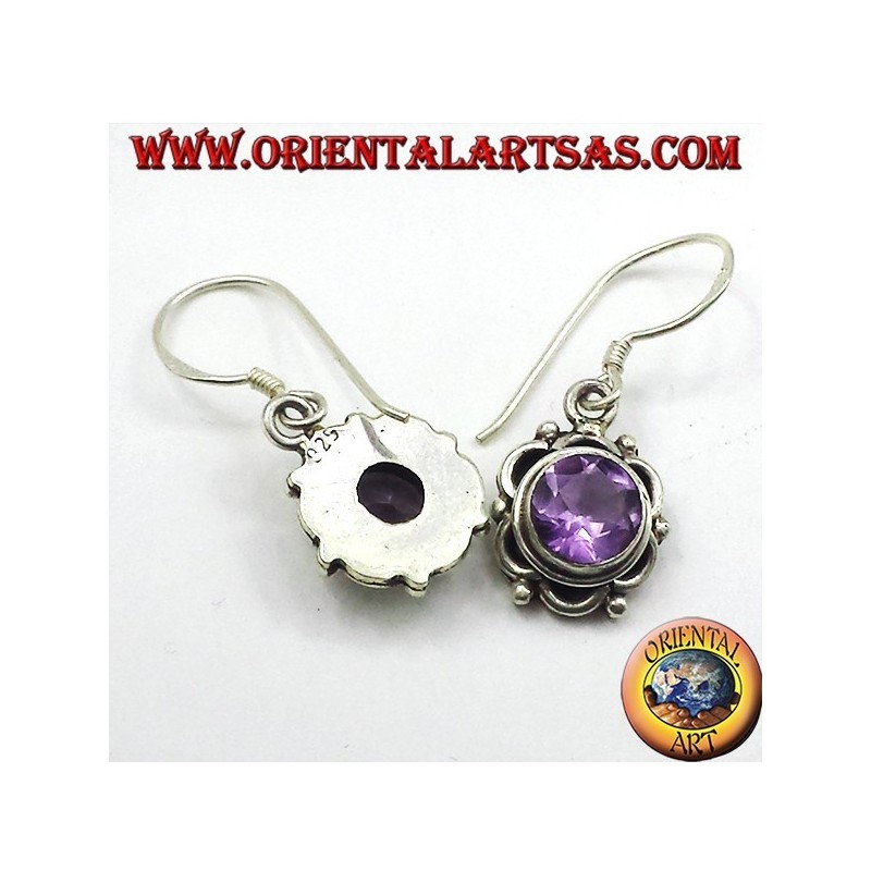 Boucles d'oreilles argent avec améthyste facettes rondes