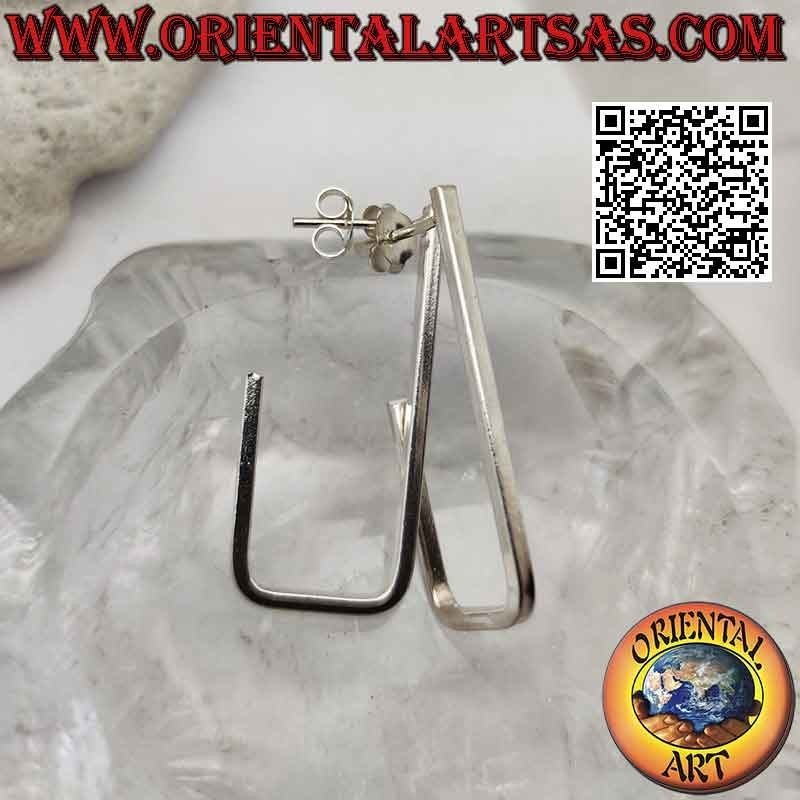 Boucles d'oreilles lobes en argent, tubulaires à section carrée de forme rectangulaire