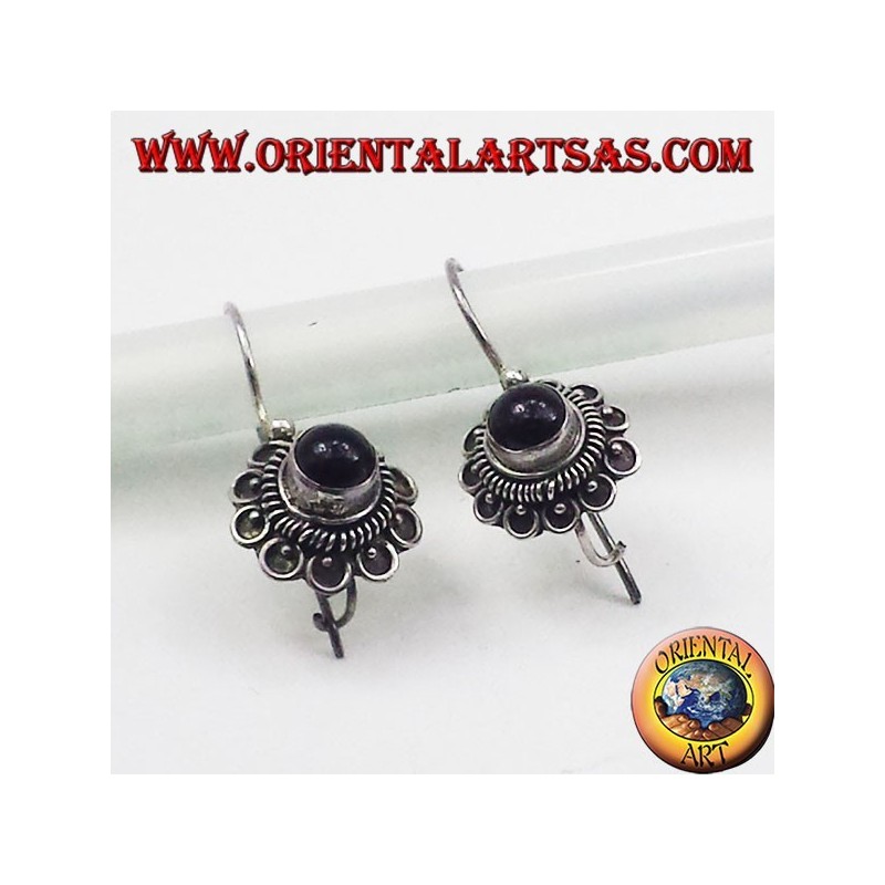 boucles d'oreilles en argent, fleur Onyx