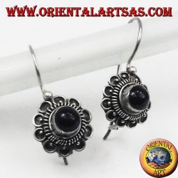 silberne Ohrringe, Blume Onyx