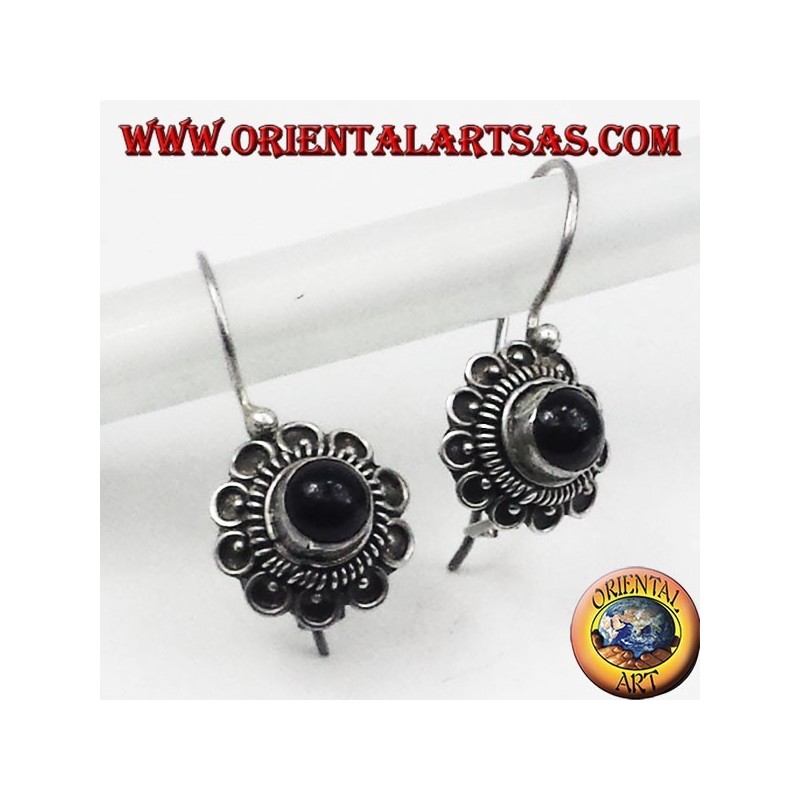 orecchini in argento, fiorellino con onice