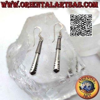 Handmade silver Balinese leverback earrings, braided thread on a stick