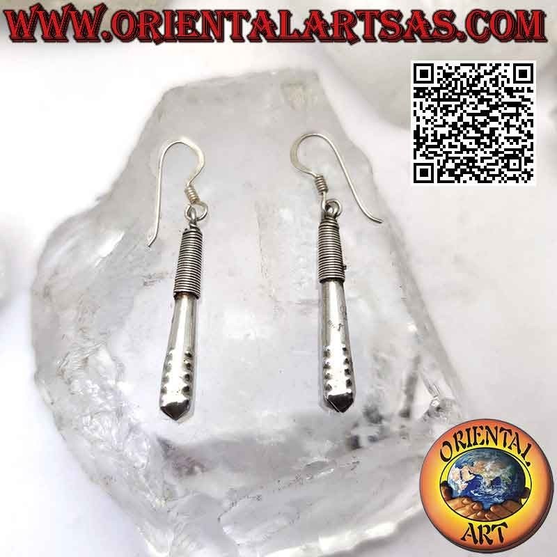 Handmade silver Balinese leverback earrings, braided thread on a stick