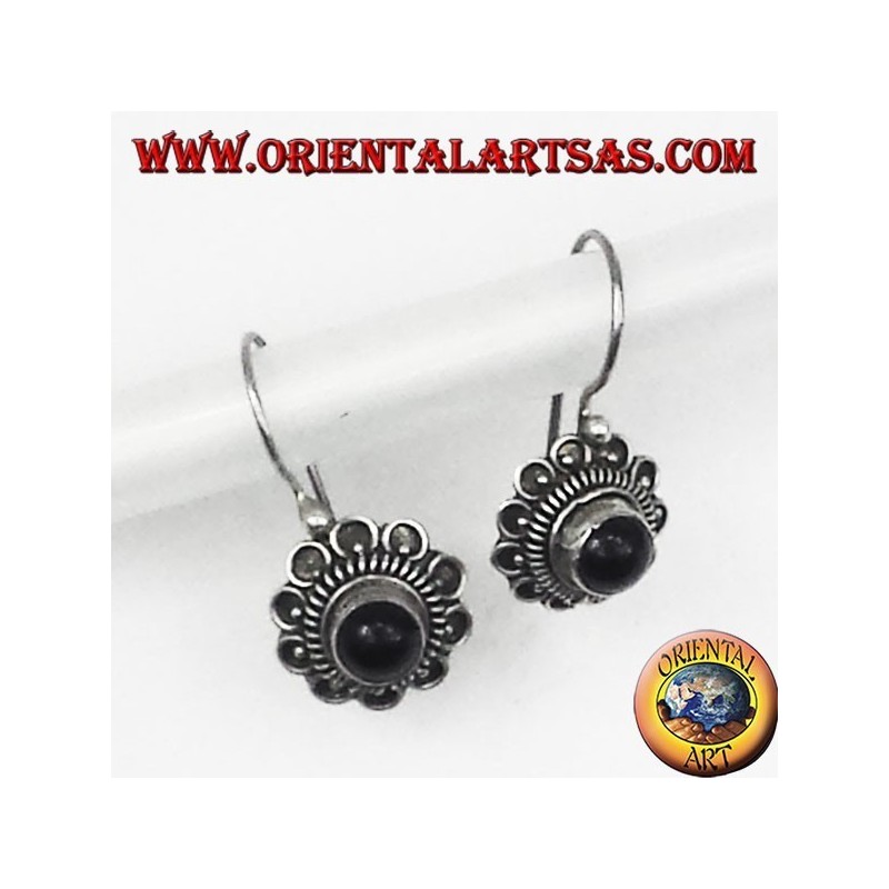silberne Ohrringe, Blume Onyx