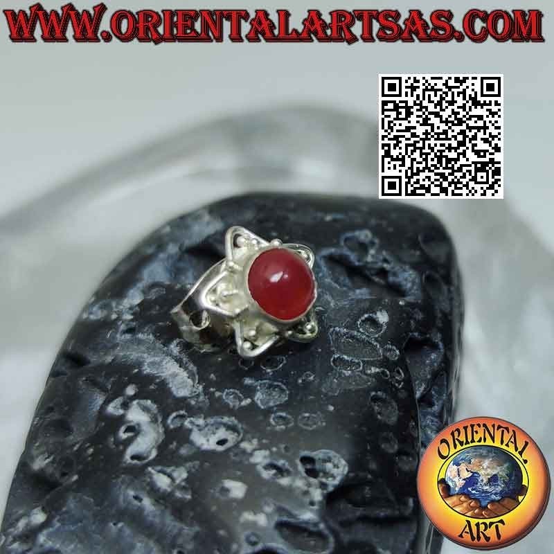 Mini boucle d'oreille en argent, cabochon rond pierre sur étoile