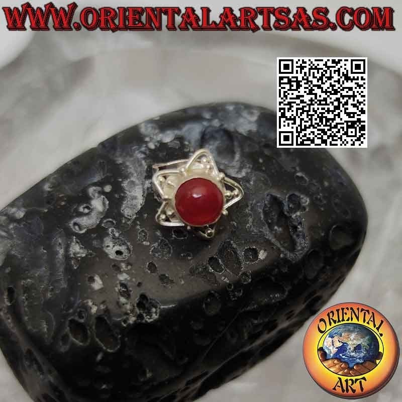 Mini pendiente en plata, piedra cabujón redondo sobre estrella