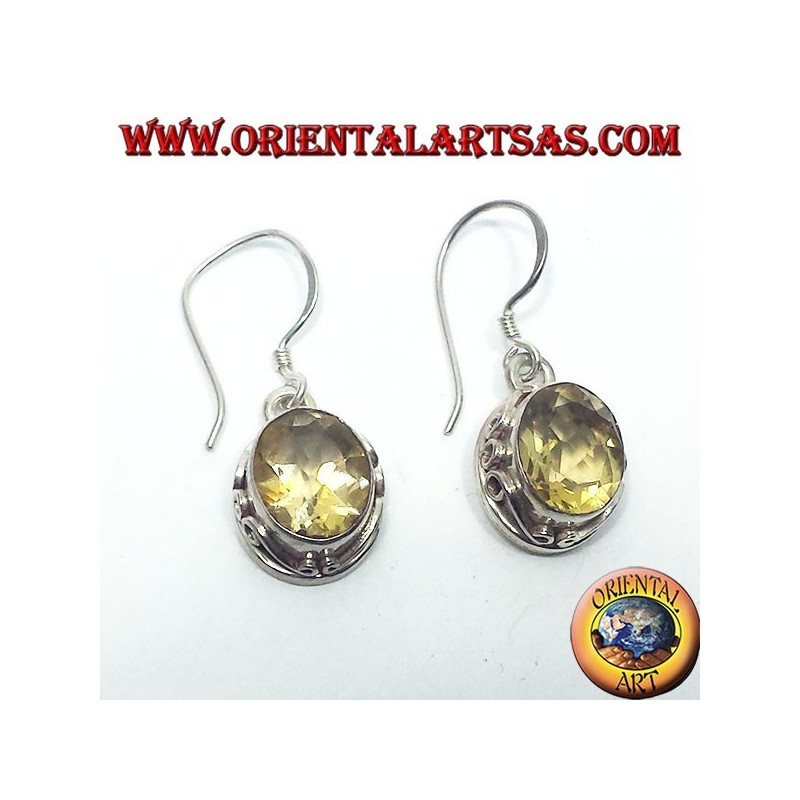 Silver earrings with oval faceted Topaz Nepal