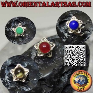 Mini earring in silver, round cabochon stone on star