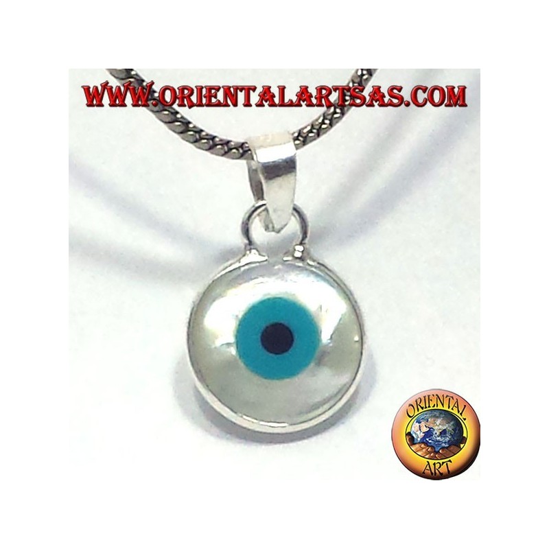 silver pendant, greek eye sided up with mother of pearl