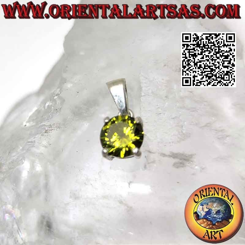 Pendentif en argent avec point lumineux de zircon citrine rond serti
