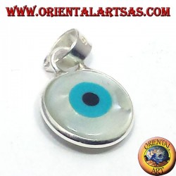 colgante de plata, ojo griego se alineó con nácar