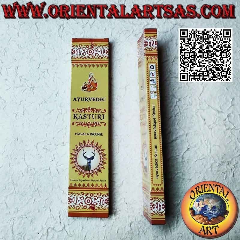"Ayurvedisches" Räucherstäbchen, Kasturi (handgerollt auf Sandelholzstäbchen) (15 Gramm)