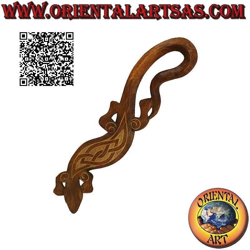 Decorative wall gecko with tribal design on the back, in balsa wood, 100 x 20 cm
