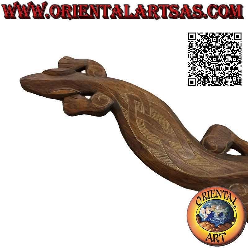 Gecko de pared decorativo con diseño tribal en el reverso, en madera de balsa, 100 x 20 cm