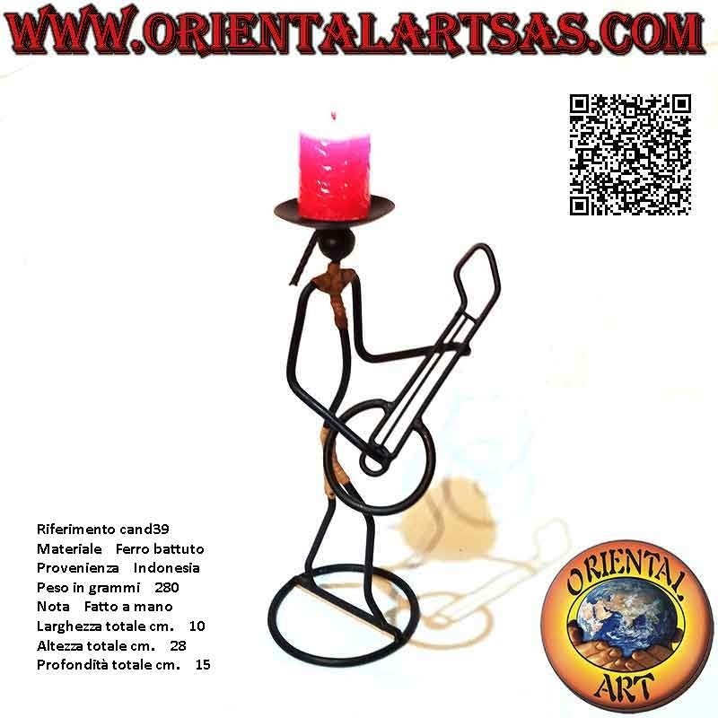 Portacandele "musicista chitarrista" in ferro battuto realizzato a mano