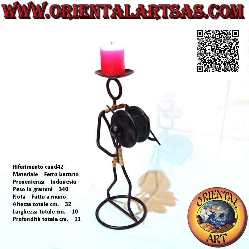 Hand made "musician percussionist" candle holder in wrought iron