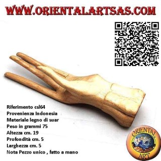 Sculpture display for jewelry "standing hand" in pine wood 19 cm