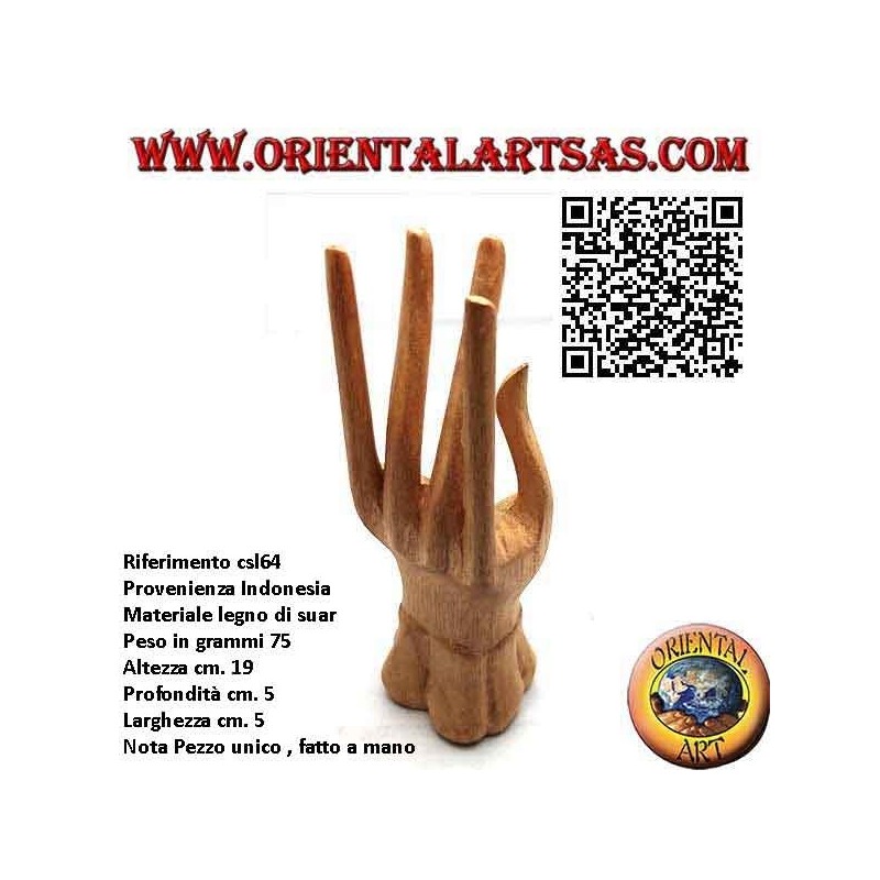 Sculpture display for jewelry "standing hand" in pine wood 19 cm