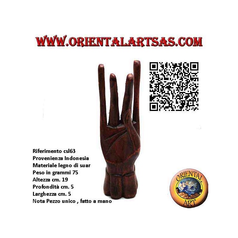 Scultura espositore per gioielli "mano in piedi" in legno di suar da 19 cm