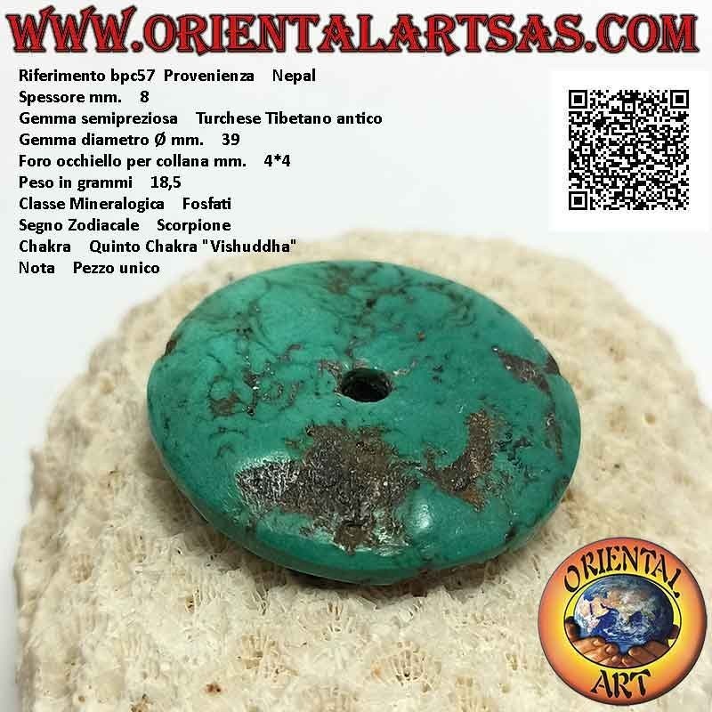 39mm Antiker tibetischer Türkis Donut / Disc-Anhänger. Ø (Kabel im Lieferumfang enthalten)