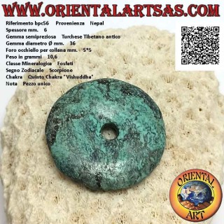 Ciondolo a disco/ciambella in turchese tibetano antico da 34 mm. Ø (cordoncino incluso)