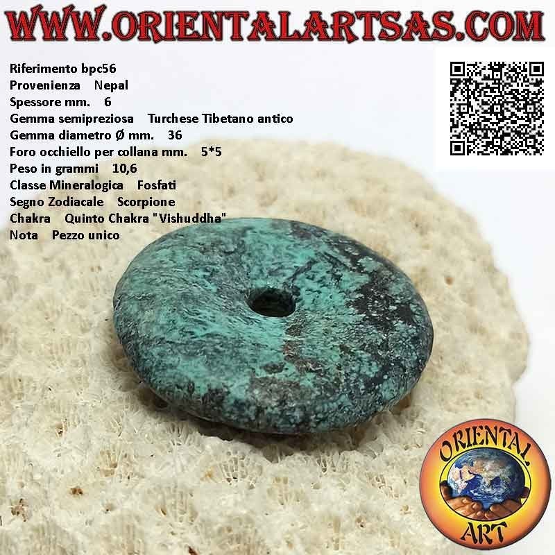 34mm Antique Tibetan Turquoise Donut / Disc Pendant. Ø (cord included)