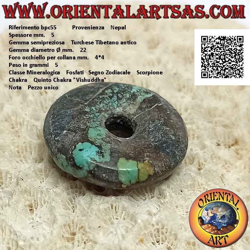 22mm Antiker tibetanischer Türkis Donut / Disc-Anhänger. Ø (Kabel im Lieferumfang enthalten)