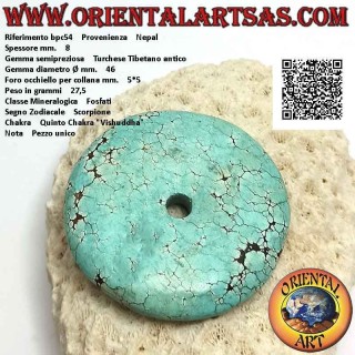 Ciondolo a disco/ciambella in turchese tibetano antico da 46 mm. Ø (cordoncino incluso)