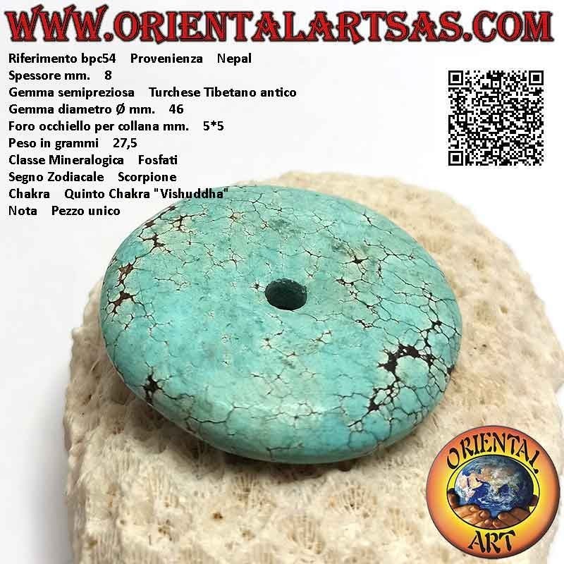 Ciondolo a disco/ciambella in turchese tibetano antico da 46 mm. Ø (cordoncino incluso)