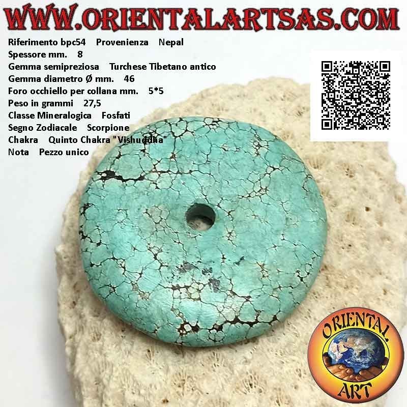 Pendentif Donut / Disque Turquoise Antique de 46 mm. Ø (cordon inclus)