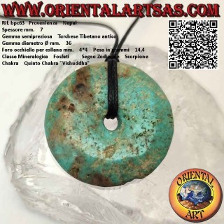 Colgante de donut/disco de turquesa tibetana antigua de 36 mm. Ø (cable incluido)