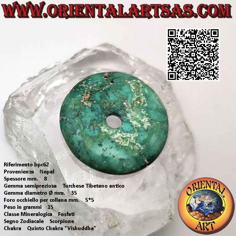 Colgante de donut/disco tibetano antiguo de 35 mm. Ø (cable incluido)