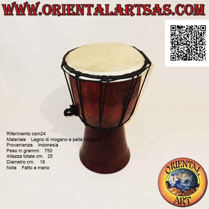 Bongo djembé "simple" 25 cm, couleur noyer foncé, en bois d'acajou et cuir de chèvre