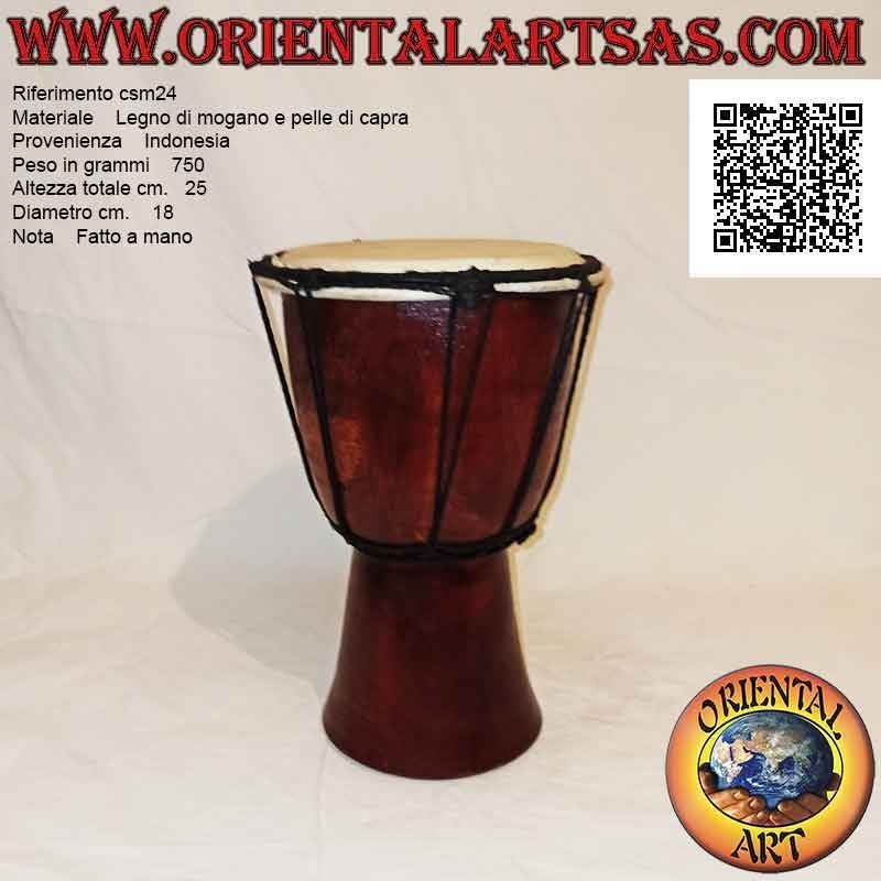 Bongo djembé "simple" de 25 cm, color nogal oscuro, en madera de caoba y piel de cabra