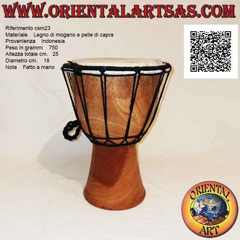 Bongo djembé "semplice" da 25 cm, colore chiaro, in legno di mogano e pelle di capra