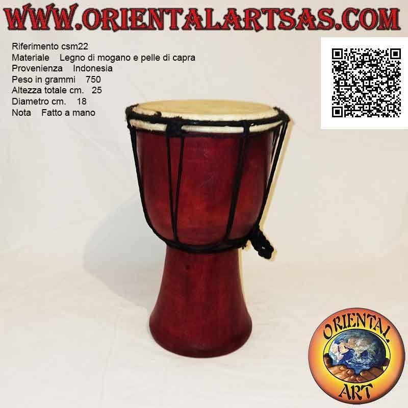 Bongo djembé "simple" 25 cm, couleur bordeaux, en bois d'acajou et cuir de chèvre