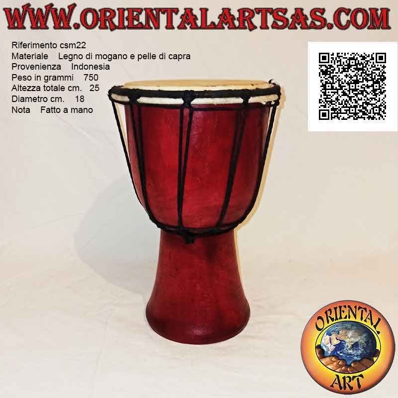 Bongo djembé "simple" 25 cm, couleur bordeaux, en bois d'acajou et cuir de chèvre
