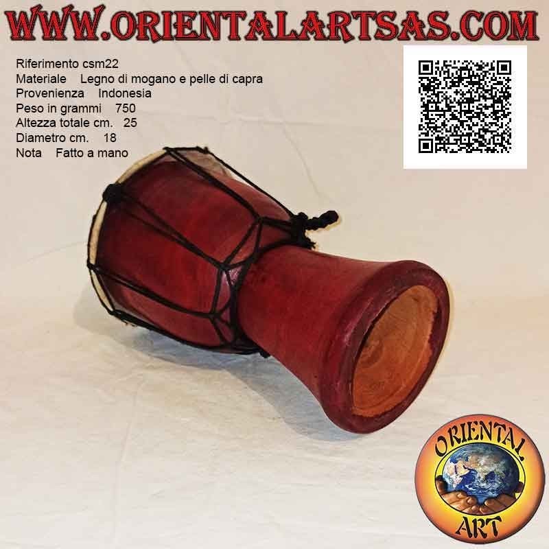 Bongo djembé "semplice" da 25 cm, colore bordeaux, in legno di mogano e pelle di capra
