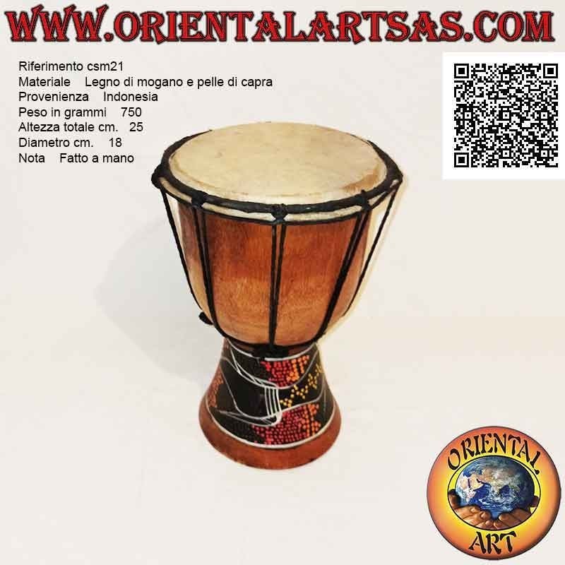 Bongo djembé "mosaico decoración de cocodrilo" 25 cm, color claro, en madera de caoba y piel de cabra