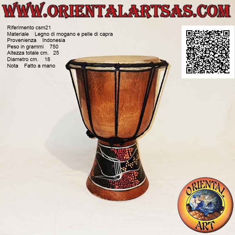 Bongo djembé "mosaico decoración de cocodrilo" 25 cm, color claro, en madera de caoba y piel de cabra