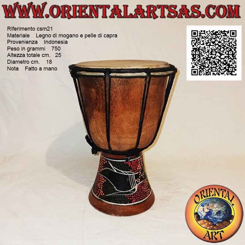 Bongo djembé "mosaic alligator decoration" 25 cm, light color, in mahogany wood and goatskin