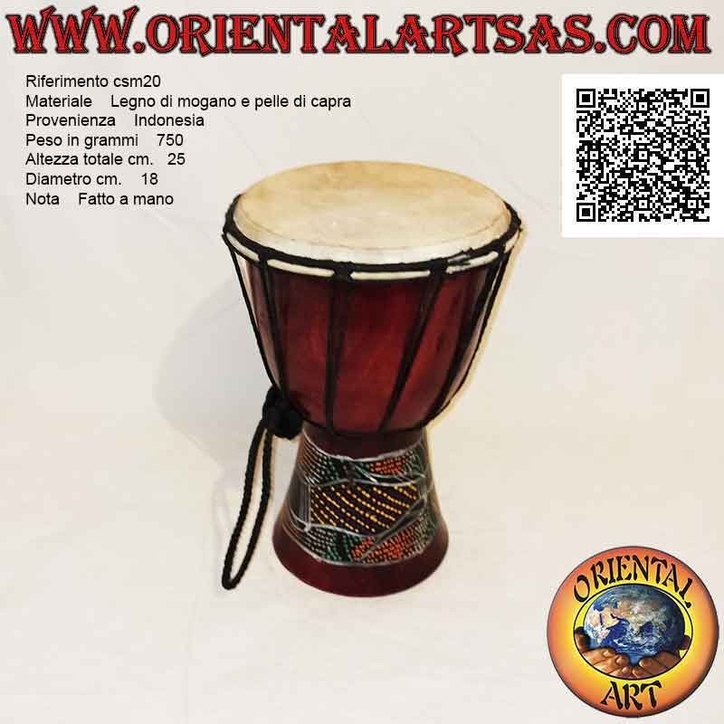 Bongo djembé "mosaic alligator decoration" 25 cm, burgundy color, in mahogany wood and goat skin